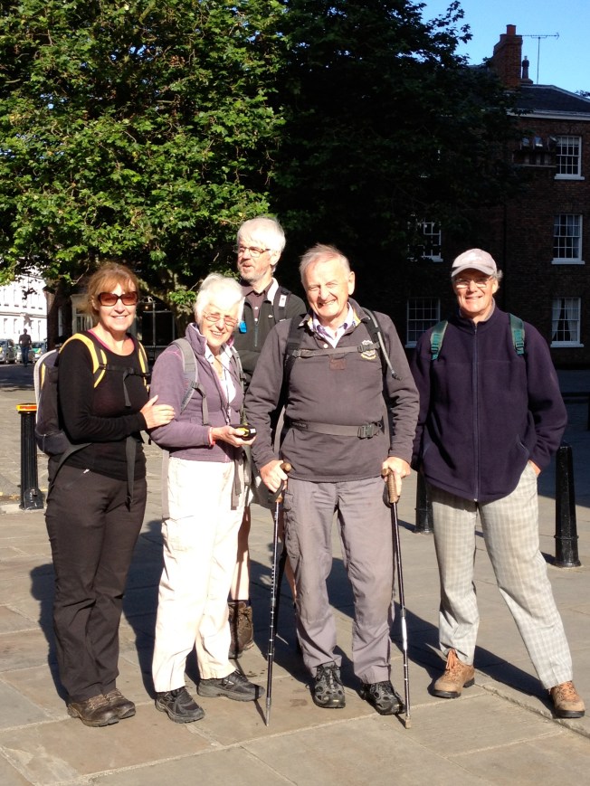 Tom and Jane Benyon of ZANE preparing to leave York on their 2012 fundraising walk to Canterbury