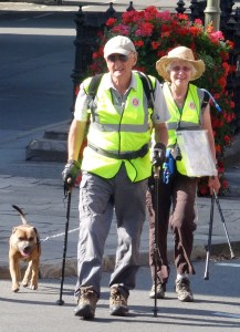 Tom Benyon OBE, his wife Jane, and dog, Dinah arrive at the Martyrs Memorial in Oxford