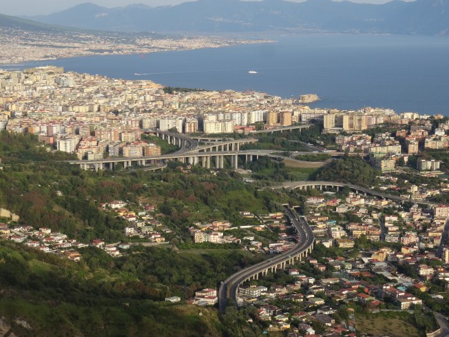 The 'tangenziale' winding its way through the hills towards Naples