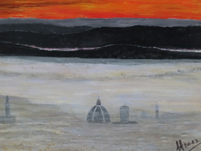 Found on a wall in Fiesole: an artist's impression of the Duomo di Firenze as often seen from Fiesole 