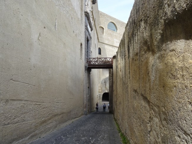 Passageway between outer walls of Castel Sant'Elmo in Naples, Italy