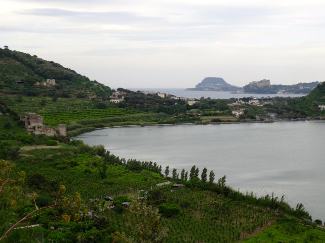 View of Lago d'Averno, past Baia to Capo Miseno