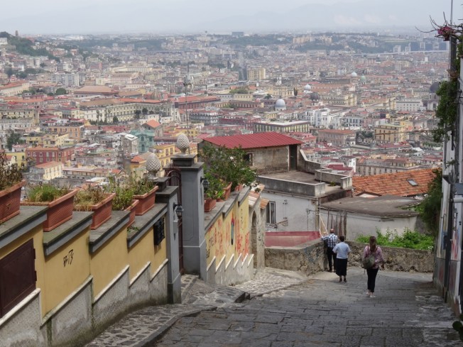 Walking one of the old stairways in Naples, the Pedamentina di San Martino, that leads down to the historic centre of the city from just below Castel Sant'Elmo