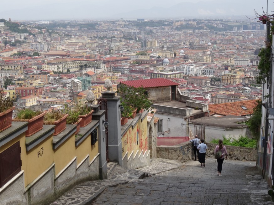 Walking one of the old stairways in Naples, the Pedamentina di San Martino, that leads down to the historic centre of the city from just below Castel Sant'Elmo