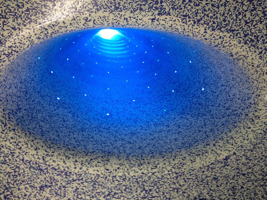 Looking up through the blue to street level - Toledo Metro, Naples