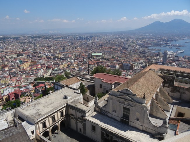 The view over the roofs of the Certosa di San Martino across Naples, towards Vesuvius, from Castel Sant'Elmo