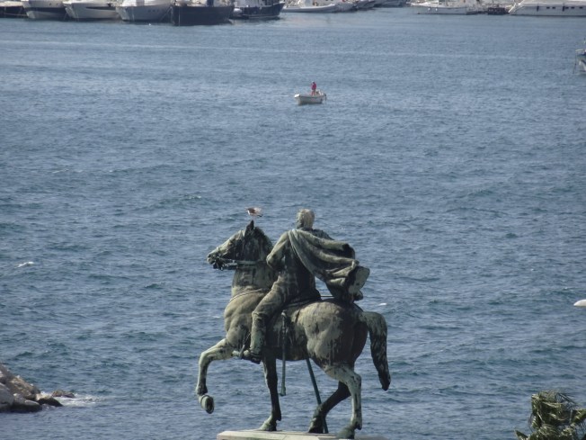 Statue of Armando Vittorio Diaz, the Italian General born close to Naples who signed the Armistice for Italy at the end of the First World War. His statue has the best seat in the house.