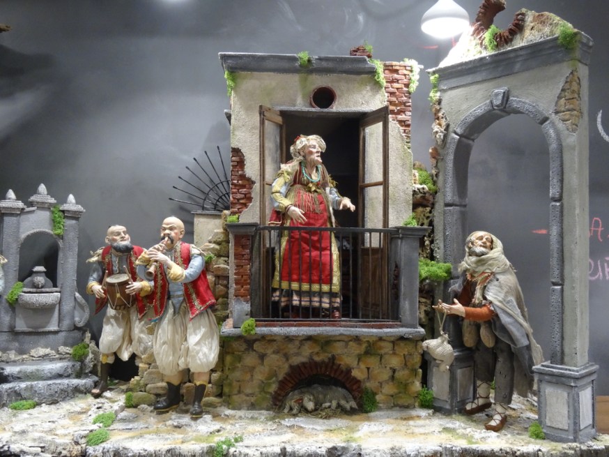 Part of a presepe in an exclusive supermarket in Naples, Italy
