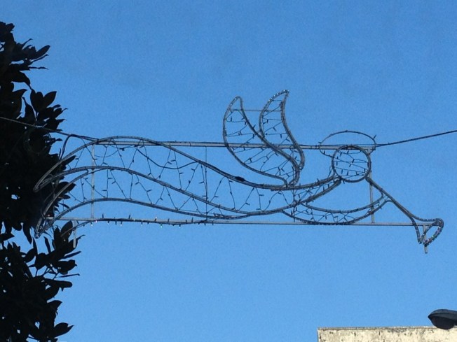 A Christmas light by the San Paolo football stadium in Naples, Italy