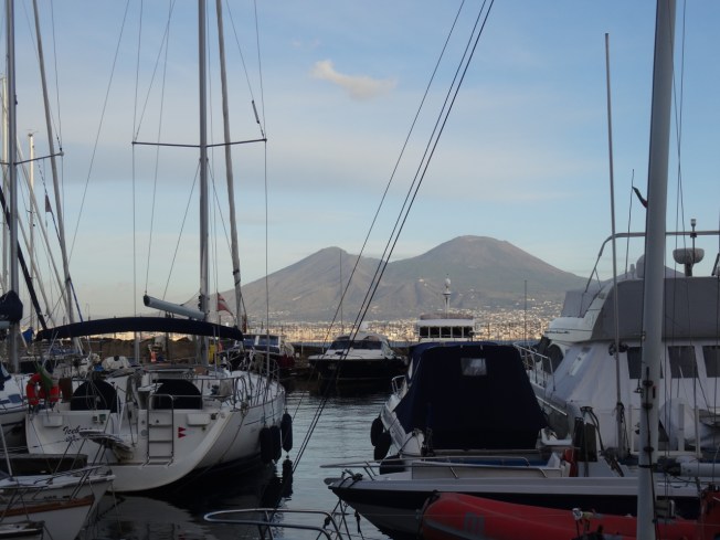 View from the marina towards Vesuvius, Naples, Italy