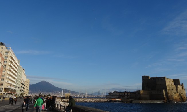 Vesuvius at the end of the Lungomare in Naples, Italy
