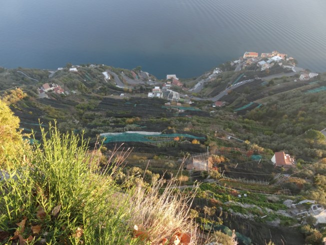The view from Villa Cimbrone down over the terraces to the sea and the Amalfi Coast below