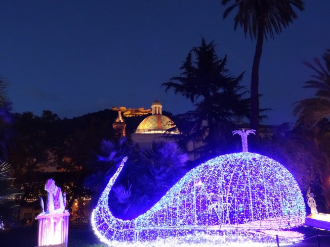 The Castello di Arechi in Salerno looks down on the Luci d'Artista