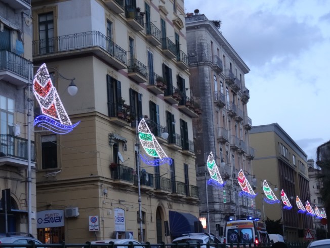 Lights along the street from the rowing club in Salerno