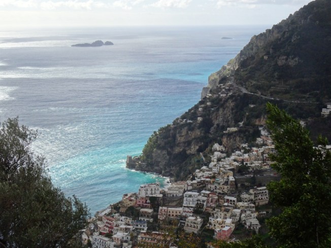 View from above Positano on the Amalfi Coast, Italy