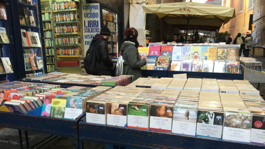 The bookshops and stalls of Port'Alba in Naples, Italy