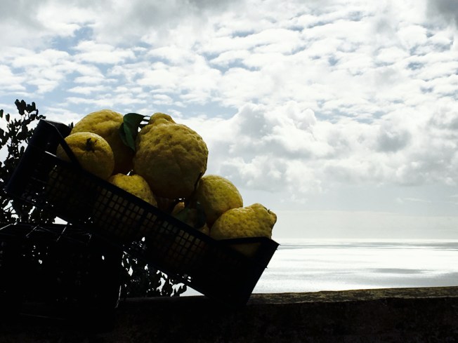 Lemons for sale on the edge of the road on the Amalfi Coast in Italy