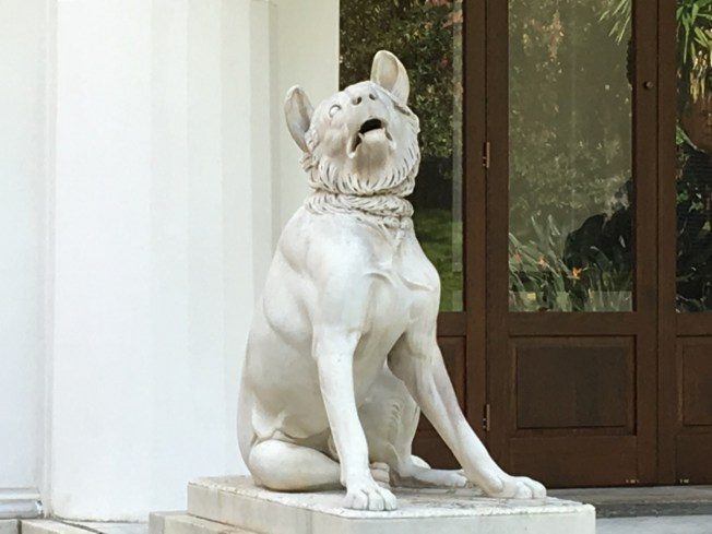 The dog of Alcibiades outside the Villa Pignatelli in Naples, Italy