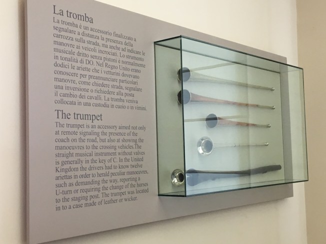 Display of trumpets in the Museo delle Carrozze in Naples, Italy