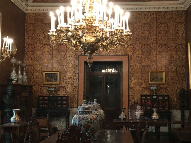 First a billiards room for the Actons, then a 'smoking room' and finally a library decorated with leather wallpaper. (Villa Pignatelli, Naples, Italy)