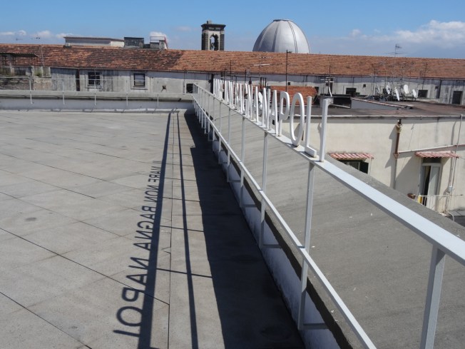The work of Bianco-Valente on the roof of the MADRE Museum in Naples, Italy