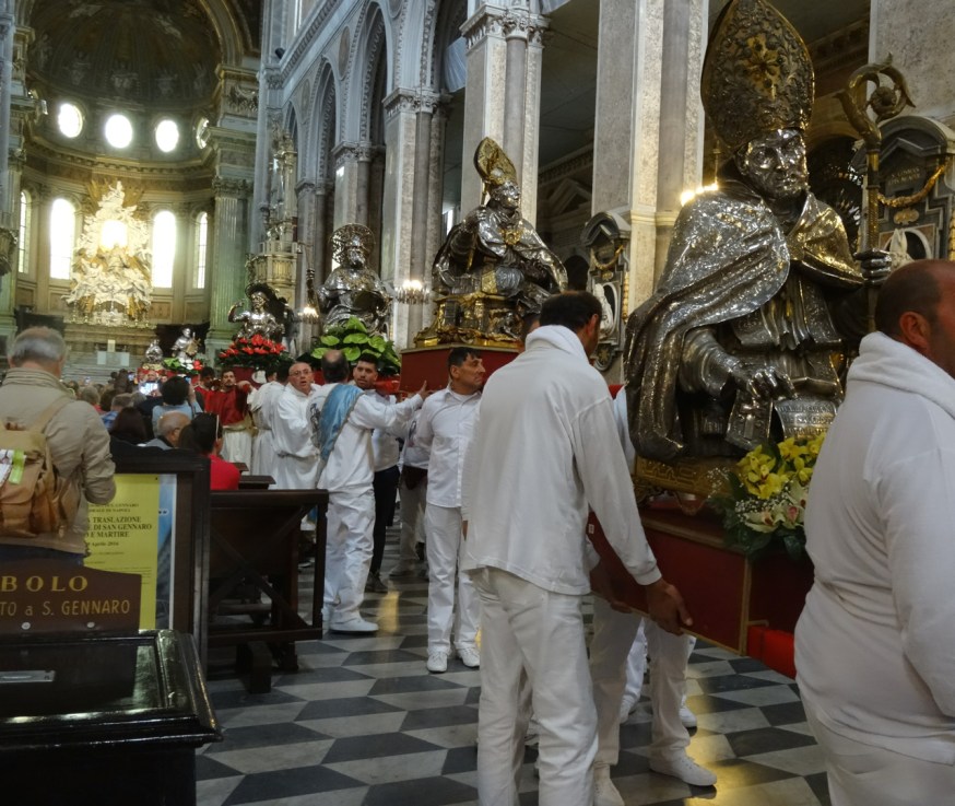 Lined up and ready to go - the saints and martyrs in the Duomo in Naples, Italy