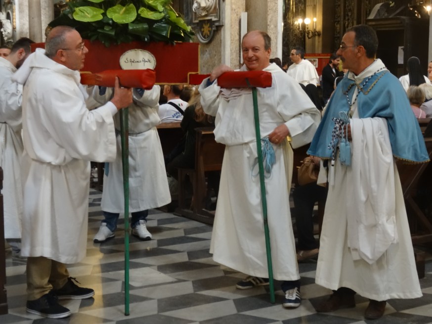 A martyr ready to be carried from the Duomo in Naples, Italy