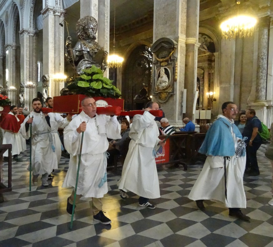 The parade of the saints begins from the Duomo in Naples, Italy