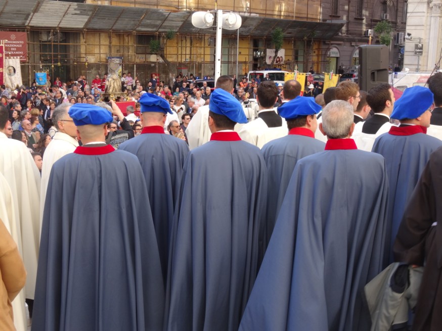 Waiting for San Gennaro outside the Duomo in Naples, Italy