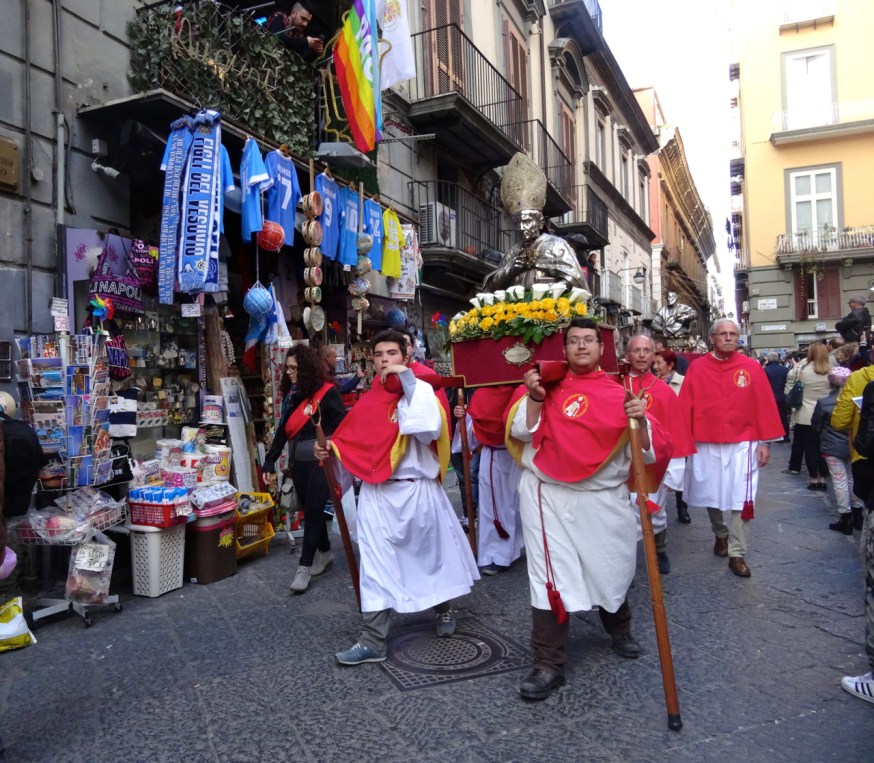 Saints processing through Naples, Italy