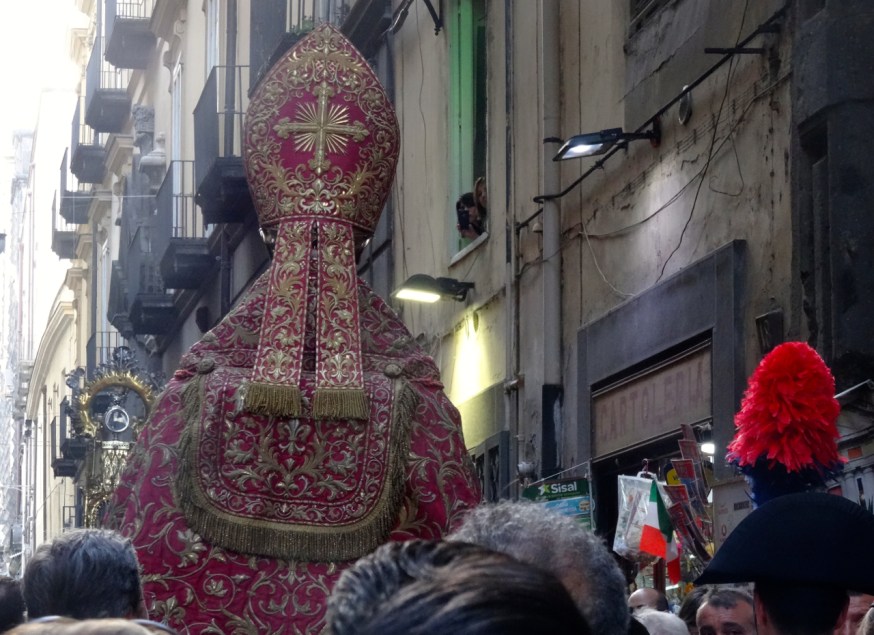 San Gennaro under escort through Naples, Italy