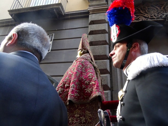San Gennaro under escort through Naples, Italy