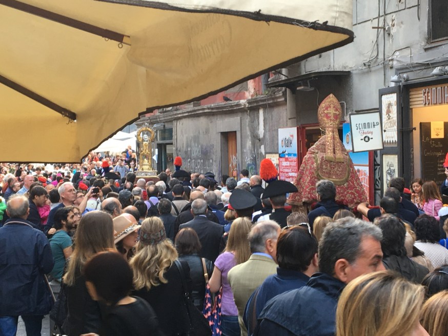San Gennaro under escort through Naples, Italy