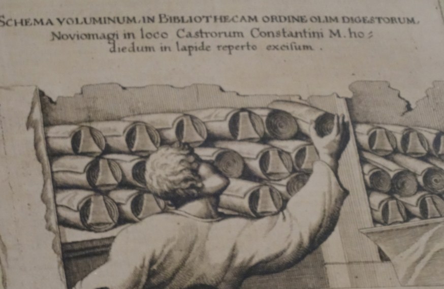 An ancient library of papyrus scrolls