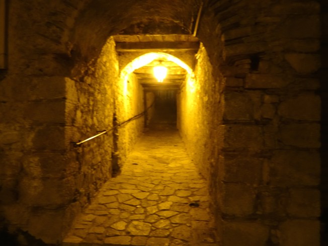 View up a street near midnight in Roccagloriosa in Cilento, Italy