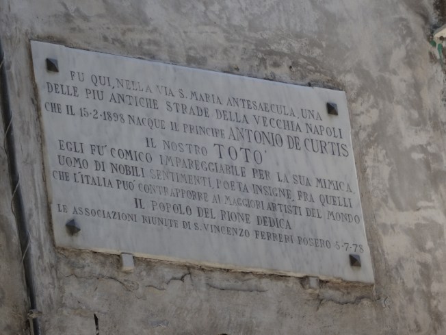 Plaque marking the house where Totò was born in Sanità in Naples, Italy on 15 February, 1898