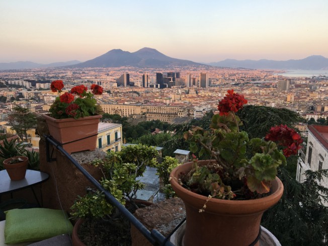 The view over Naples, Italy from one of the terraces of La Torre di Rò (Torre del Palasciano), completed in 1868