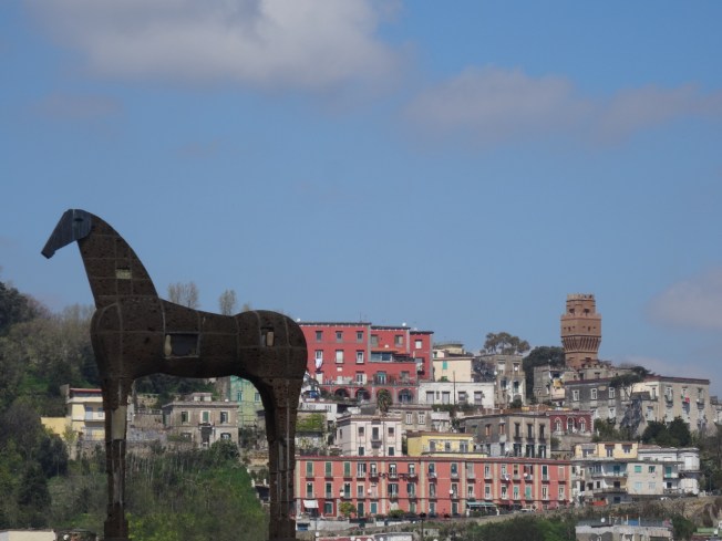 View towards Torre del Palasciano from the Madre Art Museum in Naples, Italy
