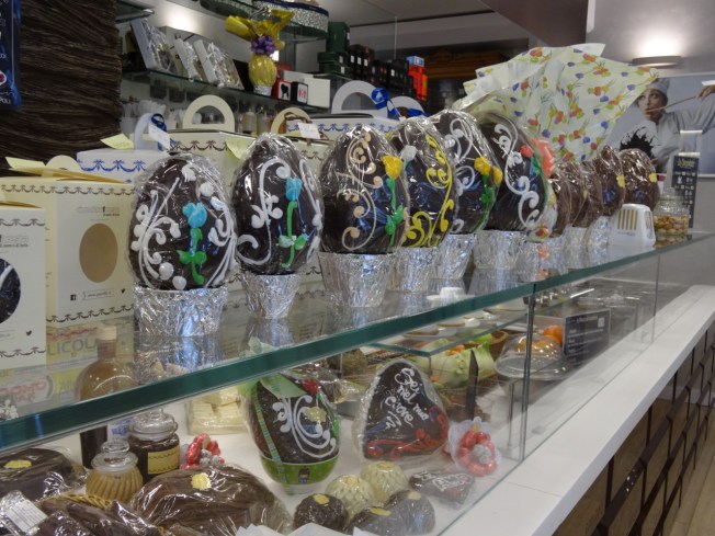 Hand-decorated display in Cioccolato Foresta, in Chiaia, in Naples, Italy
