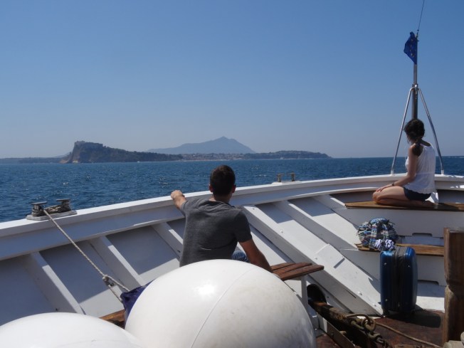 Ferry to Ischia with Procida in the foreground