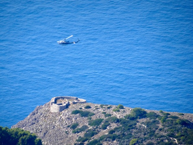 View down from the chair lift to the top of Monte Solaro
