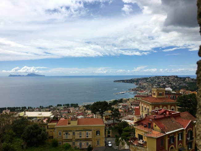 The island of Capri viewed from Castel Sant'Elmo in Naples, Italy