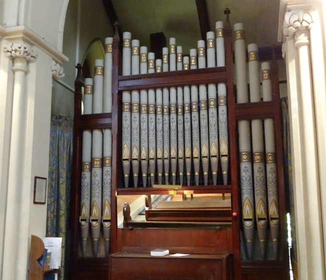 The organ in Christ Church in Naples, Italy. Retuned in 2016 thanks to funds given in memory of Michael Rae who loved the church and its music.