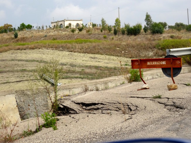 Road damage in Basilicata in Italy