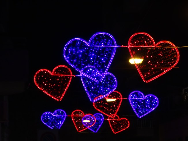 Decorations for Valentine's Day in Chiaia in Naples, Italy