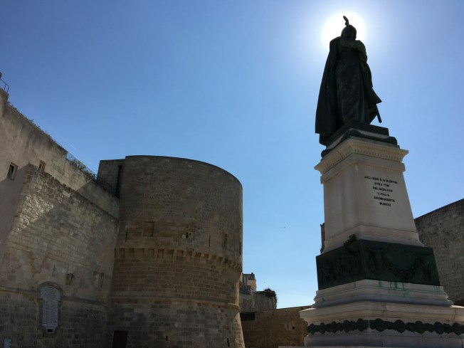 Statue commemorating the 800 martyrs on the seafront in Otranto, in Puglia, Italy