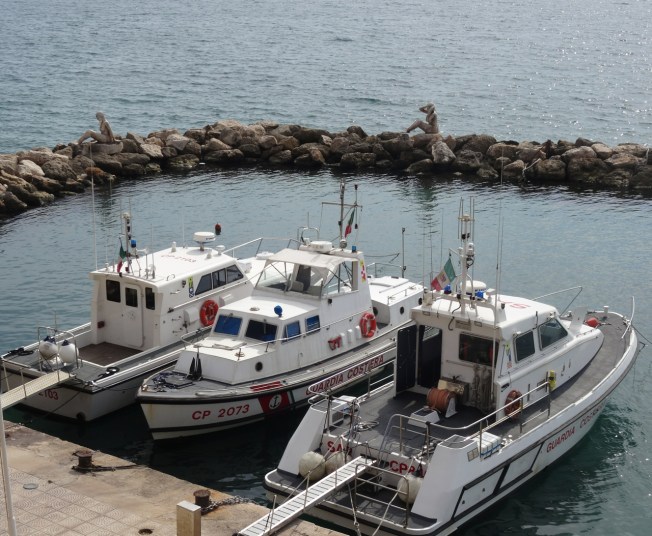 The stained statues of the sirens in Taranto, in Puglia, Italy