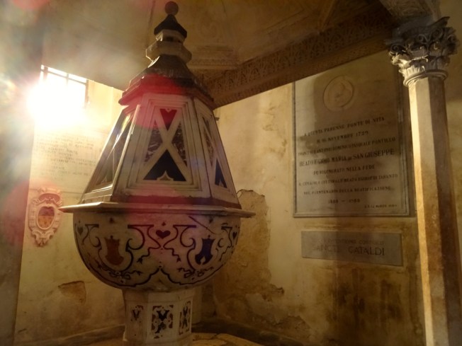 The baptismal font in the Cathedral of San Cataldo in Taranto in Puglia, Italy