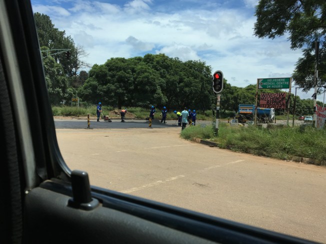 Potholes being repaired in Harare, Zimbabwe