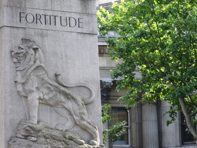 On the Edith Cavell memorial in Trafalgar Square, London